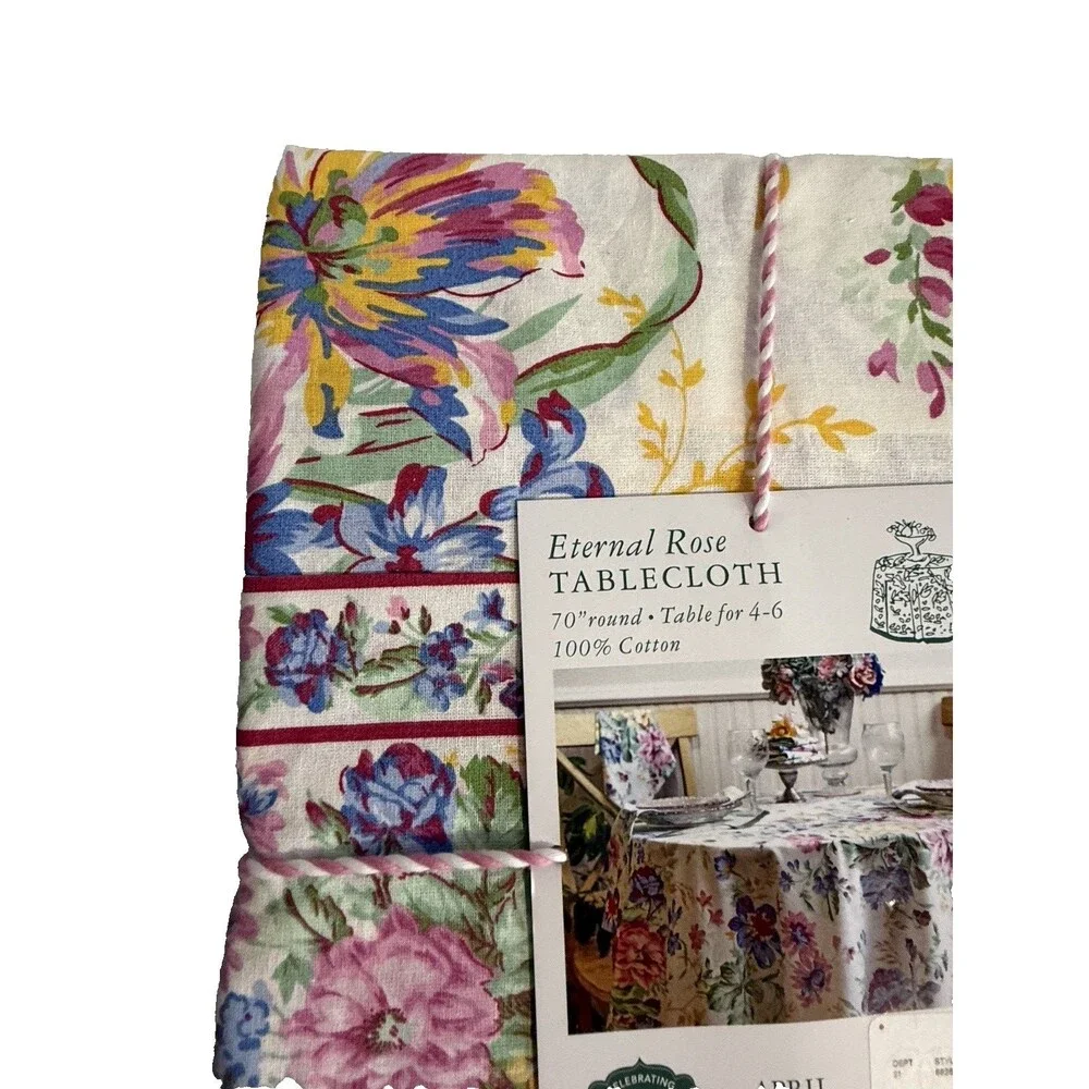April Cornell Eternal Rose Tablecloth 70 Rd Floral English Country Garden White